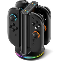 Switch 2 Joycon Charger with 9 RGBs, Switch 2 Controller Charger with Magnetic & Bi-Directional Design, 4 in 1 Joycon 2 Charging Dock Station Stand