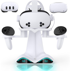 Charging Dock for Meta Quest 3S/Quest 3/Quest 2, Vertical Fast Charging Stand, with 4 Rechargeable Batteries, LED Status Display, All-in-One Storage for VR Headset Accessories & Controllers