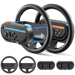 Steering Wheel & Grip for 2025 Switch 2 Joy-Cons, Switch 2 Racing Wheel with Detachable Controller Grip for Mario Kart World 8 Deluxe, Family Sports Party Switch Accessories -2 Packs, Orange & Blue