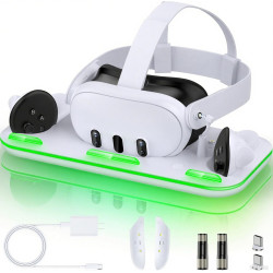 Charging Dock for Meta Quest 3, Magnetic Charging Dock for Quest 3 VR Headset & Controllers, Three Charging Indicators, Charging Stand with 2 Rechargeable Batteries