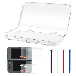 3-in-1 Accessories Kit for Nintendo New 3DS XL/LL – Clear Hard Case + Screen Protectors (Tempered Glass & PET) + 4 Stylus Pens – Protective Bundle Compatible with New 3DS LL/XL