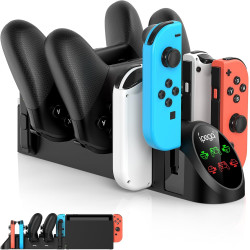 FastSnail Charging Dock Compatible with Nintendo Switch Pro Controllers and for Joy Cons & OLED Model for Joycon,Multifunction Charger Stand for Switch with 2 USB 2.0 Plug and 2.0 Ports