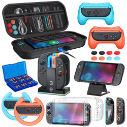 23 IN 1 Case Accessories Bundle for Nintendo Switch 2 2025, WAXITY Travel Carrying Storage Set Kit with Switch 2 Charger Dock, Grips, Steering Wheel for Joycon, Protective Cover, Screen Protector