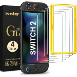 ivoler 4-Pack Tempered Glass Screen Protector Designed for Nintendo Switch 2 2025 with [Alignment Frame] Transparent HD Clear[Up