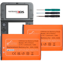 Pickle Power 3DS Battery, CTR-003 Battery 2 Pack for Nintendo Nintendo Old 3DS, 2DS, 2DS XL Game Console with Tool Kit (Not for New 3DS and 3DS XL)