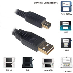 2PCS-4FT 2-in-1 USB Charging Cable for Nintendo 2DS/2DS XL/3DS/3DS XL/New 3DS/New 3DS XL/NDSi DS Lite, 4FT, 2 Pack