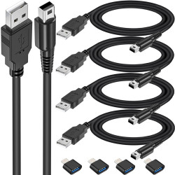 4 Pcs 3DS USB Charger Cable, 1.2m, with USB to Type C Adapter, Compatible with 3DS, 2DS, DSi Series & More