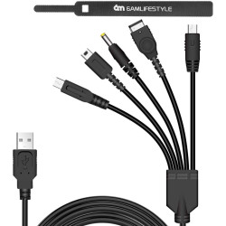 6amLifestyle 5 in 1 USB Charger Cable for Nintendo DS Lite/Wii U/New 3DS 3DS 2DS DSi (XL/LL),NDS/Gameboy Advance SP, PSP 1000 2000 3000, Multi-Functional USB Charging Cord with Cable Tie