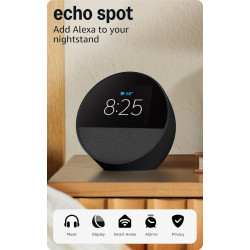 Amazon Echo Spot (newest model), Great for nightstands, offices and kitchens, Smart alarm clock with Alexa+ Early Access, Black