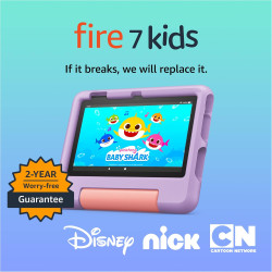 Amazon Fire 7 Kids tablet (newest model) ages 3-7. Top-selling 7" kids tablet on Amazon. Includes ad-free and exclusive content, easy parental controls, 10-hr battery, 16 GB, Purple