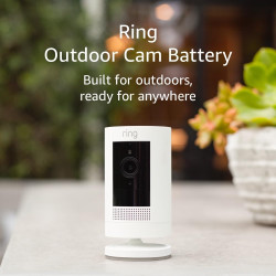 Ring Outdoor Cam (Stick Up Cam), Weather-resistant home or business security camera, outdoor ready, Live View, Color Night Vision, Two-Way Talk, motion alerts, Works with Alexa, White