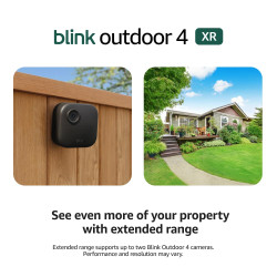Blink Outdoor 4 XR – two-year battery wireless camera with 4x security coverage, 1000 ft open-air range or 400 ft with typical use — 4 camera system.
