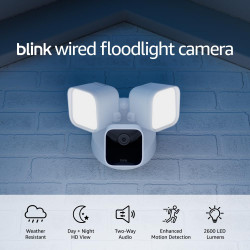 Blink Wired Floodlight Camera, Smart security camera, 2600 lumens, HD live view, enhanced motion detection, built-in siren, Works with Alexa, 1 camera (White)