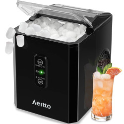Aeitto Ice Makers Countertop, 26Lbs/24H, 9 Ice Cubes Release in 6 Mins, 2 Sizes of Bullet Ice Machine,Self-Cleaning Portable Ice Maker with Ice Scoop and Basket for Home Kitchen Office Bar RV, Black