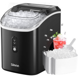 Nugget Ice Maker Countertop, Silonn Chewable Pellet Ice Machine with Self-Cleanin Function, 33lbs/24H Portable Ice Makers for Home Kitchen Officce, Black