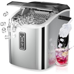 EUHOMY Ice Maker Countertop, 9 Cubes Ready in 6 Mins, 26lbs/24H, Self-Cleaning, Portable Ice Maker Machine with Carry Handle, Basket and Scoop, 2 Sizes of Bullet Ice for Home, Kitchen, Office