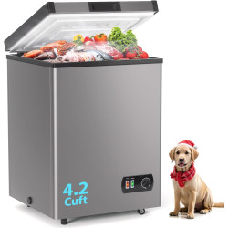LifePlus Chest Freezer, 4.2 Cubic Feet Small Deep Freezers Top Door with Removable Basket, 7 Temperature Control Energy Saving, Compact Freezer for Home Kitchen Office Dorm Apartment Indoor Use, Grey