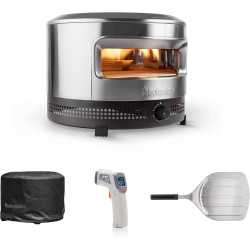 Solo Stove Pi Prime 21" x 16" Stainless Steel Propane Outdoor Pizza Oven Bundle with IR Thermometer, Stainless Peel & Shelter – 12" Panoramic Opening, Demi-Dome Heating, 90-Second Artisan Pizzas