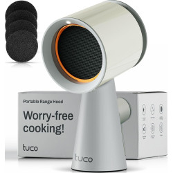 TUCO Portable Range Hood, Desktop Kitchen Exhaust Fan with 3 Speeds, Triple Filter Polymer, Aluminum & Carbon, Low Noise, Oil Collection Cup, Smoke Air Purifier for Indoor BBQ (Grey)