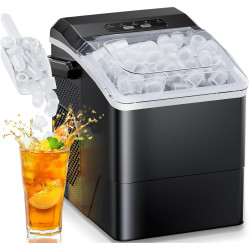Ice Maker Countertop, 9 Cubes Ready in 6 Mins, 26 lbs per Day, Ice Machine with 2 Ice Sizes and Self-Cleaning, Portable Ice Maker with Handle for Home, Kitchen, Camping, RV, Office, Black