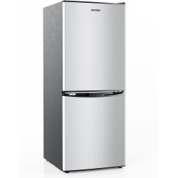 BANGSON 4.0 Cu.Ft Small Refrigerator with Freezer, Small Fridge with Bottom Freezer, for Apartment, Bedroom, Dorm, and Office, Double Door, Stainless Steel, Silver