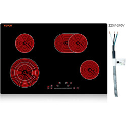 VEVOR Built in Electric Stove Top, 30 inch 4 Burners Ceramic Cooktop, 240V Glass Radiant Cooktop with Sensor Touch Control, Timer & Child Lock Included, 9 Power Levels for Simmer Steam Slow Cook Fry