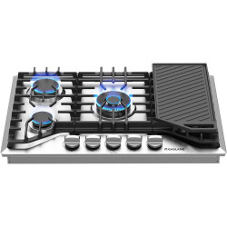 GASLAND 30 Inch Gas Cooktop, PRO GH3305SF 5 Burner Propane Stovetop with Reversible Cast Iron Grill/Griddle, Gas Countertop Plug-in, NG/LPG Convertible Cooktops, Stainless Steel