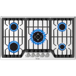 36 Inch Gas Cooktop, Propane Stove Top with 5 ITALY SABAF Sealed Burners 41,800BTU, NG/LPG Convertible Built-in Stainless Steel Stovetop with Thermocouple Protection for Rvs Kitchen Outdoor