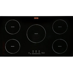 VEVOR Electric Cooktop, 5 Burners, 36'' Induction Stove Top, Built-in Magnetic Cooktop 9200W, 9 Heating Level Multifunctional Burner, LED Touch Screen w/Child Lock & Over-Temperature Protection