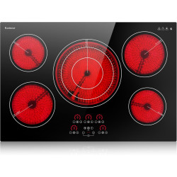 Karinear Electric Cooktop 30 Inch, Upgrade Sensor Touch 5 Burners Electric Stove Top, Built-in Ceramic Cooktop, Pause, Timer, Safety Lock, Triple Ring Expandable Burner,9000W, 220V