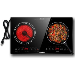 2 Burner Electric Cooktop - 24 Inch Built-in & Countertop Electric Stove Top, 110V-120V Double Burner Ceramic Cooktop Portable with Safety Lock, Timer, Sensor Touch Control, 110V Plug in