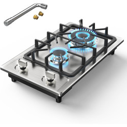 Gas Stove 2 Burner, Propane Cooktop 12 inch, Nafewin Portable Gas Cooktop Stainless Steel Stove Burner with Thermocouple Protection, Lpg/Ng Dual Fuel Built-in Hob for Apartments, Outdoor, Rvs