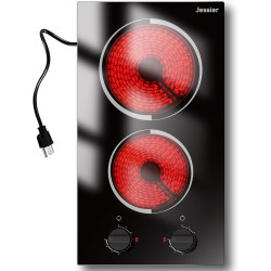 2 Burner Electric Cooktop - 12 Inch Plug in Portable 110V Electric Cook Top Two Burner, Built-in & Countertop Ceramic Stove Top with Knob Control, 9 Power Levels and Overheat Protection