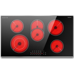 Karinear Electric Cooktop 36 Inch, 5 Burners Electric Stove Top, Built-in Glass Radiant Electric Ceramic Cooktop, Expandable Zones, Lock, Timer, Pause, Metal Edged Protection, 8400W 220~240v Hardwired