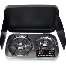 Flame King YSNHT600 2-Burner Built-in RV Cooktop Propane Stove, 7200 and 5200 BTU Burners, Self-Igniting, Cover Included, Silver, 18.5" x 13" x 4.5"