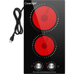 12 Inch Electric Cooktop, 2 Burner Electric Stove Top with 9 Power Levels, Knob Control, Auto shutdown and Residual Heat Warning, 2000W, Ideal for Countertop & Built-In Use (110-120V)