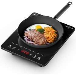 1200W Portable Induction Cooktop, Single Burner Electric Hot Plate with Touch Control, 8 Power Levels, 1–99 min Timer, Space-Saving Black Glass Surface, Compatible with Magnetic Cookware