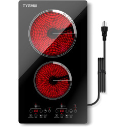 Double Burner Electric Cooktop Plug in 2000W, 110V~120V Countertop Stove, Electric Stove 2 Burner for Cooking, 110 volt Kitchen Stove 12inch Built-in Countertop with Timer, Peak, Pause