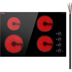 VEVOR Electric Ceramic Cooktop, Built-in Electric Stove Top, with Glass Panel, Knob Control, 11 Heat Levels, for Diverse Cooking Requirements (30inch-4burners/220V)