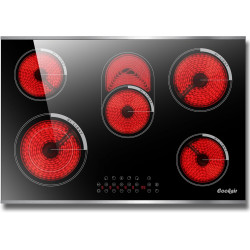 Electric Cooktop 30 Inch - 5 Burner Electric Stove Built-in 8400W High Power, 30 In Ceramic Stove Touch Control with Timer, Safety Lock, Glass Metal Prame, 220-240V Hard Wired (No Plug)
