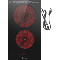 2 Burner Electric Cooktop 110v, Plug in Stove Top Burner, Countertop & Built-in Electric Burner with Touch Control, 9 Power Levels, Timer, Multiple Safety Protection, 1800W