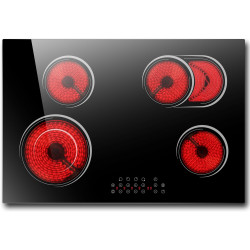 30 Inch Electric Cooktop 4 Burner, Nefaracy Electric Stove Top With Dual Oval Zone, 6600W Built-in Radiant Electric Stove, Hot Surface Indicator, Touch Control, 9 Power Level, 240V(No Plug)