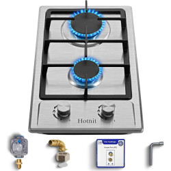 Hothit 2 Burner Propane Gas Cooktop, 12" Inch LPG/NG Dual Fuel Built-in Gas Stove Top, Stainless Steel Electronic Ignition Gas Hob for Apartment, Outdoor, RVs(L12"×W20")…