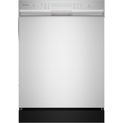 Sharp SDW6504MS Stainless Steel Dishwasher, 24-inch Pocket Handle, 52 dB, Hybrid Tub, 12 Place Settings, 5 Cycles, Heated Dry