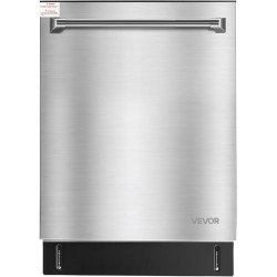 VEVOR 24 Inch Built-In Dishwasher, Stainless Steel Tub, 14 Place Settings and 8 Washing Programs, 23.82 x 25.2 x 33.78 Inch Low-Noise Dishwashing Machine with Upper/Lower Racks and Zoned Storage
