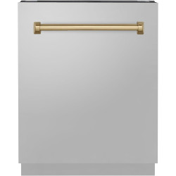 ZLINE Autograph Edition 24" 3rd Rack Top Control Tall Tub Dishwasher in Stainless Steel with Champagne Bronze Handle, 51dBa (DWVZ-304-24-CB)