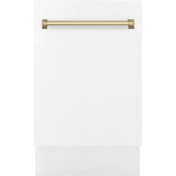 ZLINE Autograph Edition 18" Compact 3rd Rack Top Control Dishwasher in White Matte with Champagne Bronze Handle, 51dBa (DWVZ-WM-18-CB)