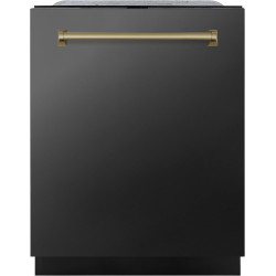 ZLINE Autograph Edition 24" 3rd Rack Top Touch Control Tall Tub Dishwasher in Black Stainless Steel with Champagne Bronze Handle, 45dBa (DWMTZ-BS-24-CB)