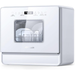 AIRMSEN Countertop Dishwasher Complete 2-Level Rack, Portable Dishwashers with 5L Built-in Water Tank, 3-Spray Arms & 12H Delay Start, No Hookup Needed, A01, White