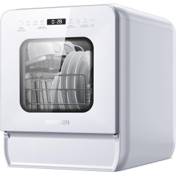 AIRMSEN Portable Countertop Dishwasher with 5L Water Tank, Mini Dishwasher with 14.6” Narrow & 20.1“ Deep Design, 9 Programs, 24H Delay Start & 360° Dual Spray, No Hookup Needed, C01, White